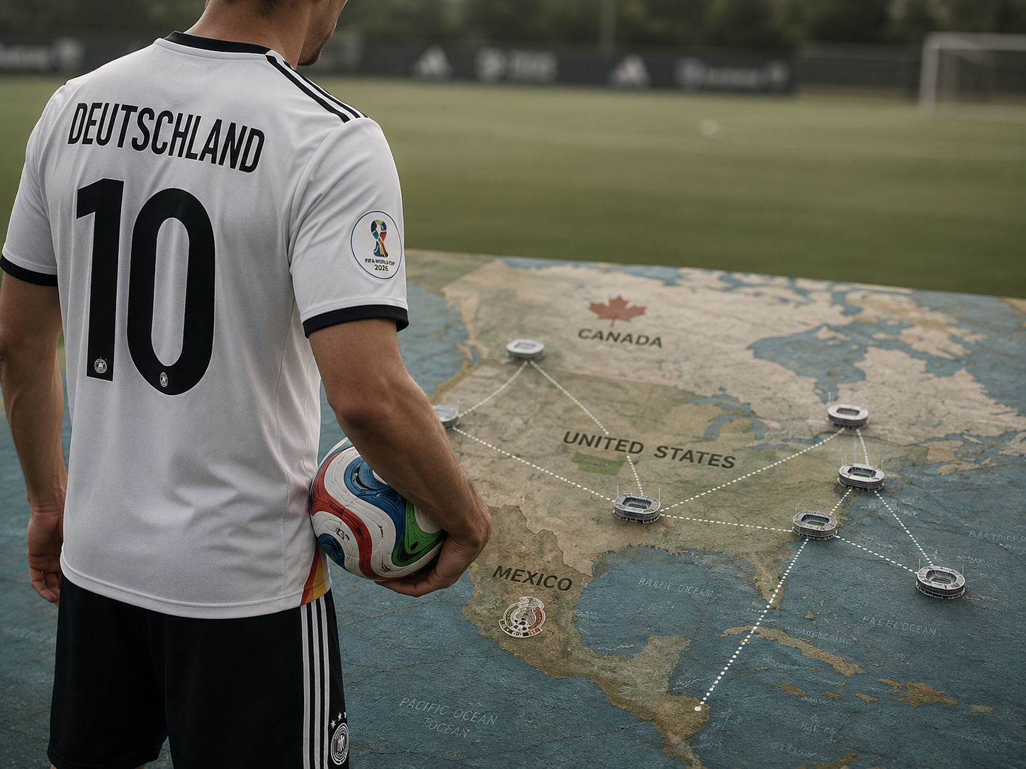Florian Wirtz 2026 World Cup profile illustration on North American map