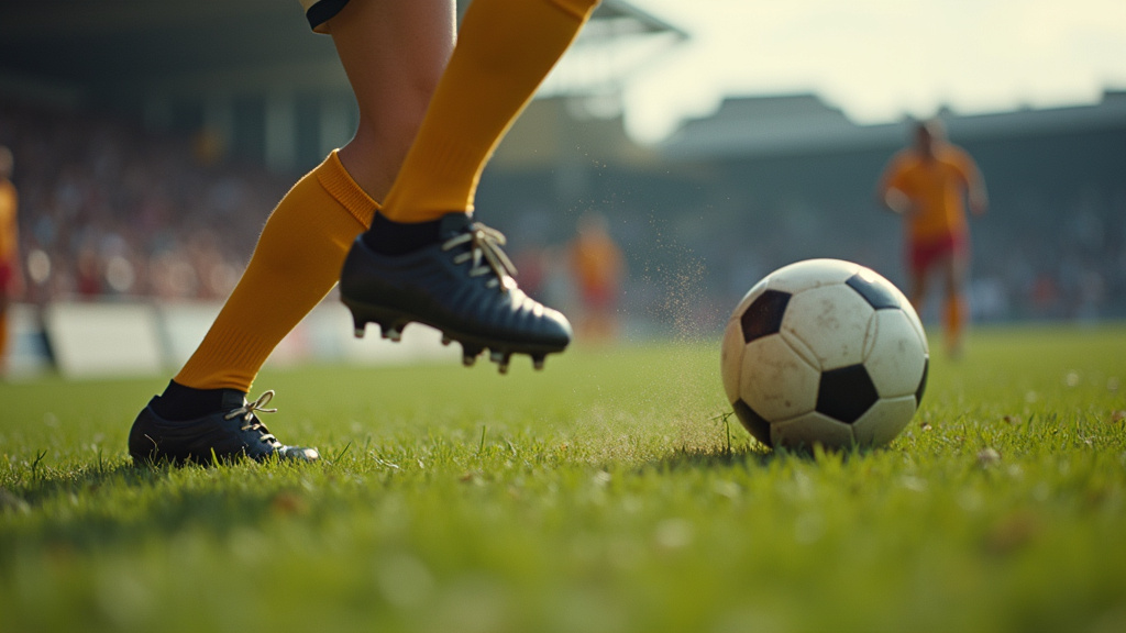 Sweeper or libero executing a long strategic pass from midfield in soccer