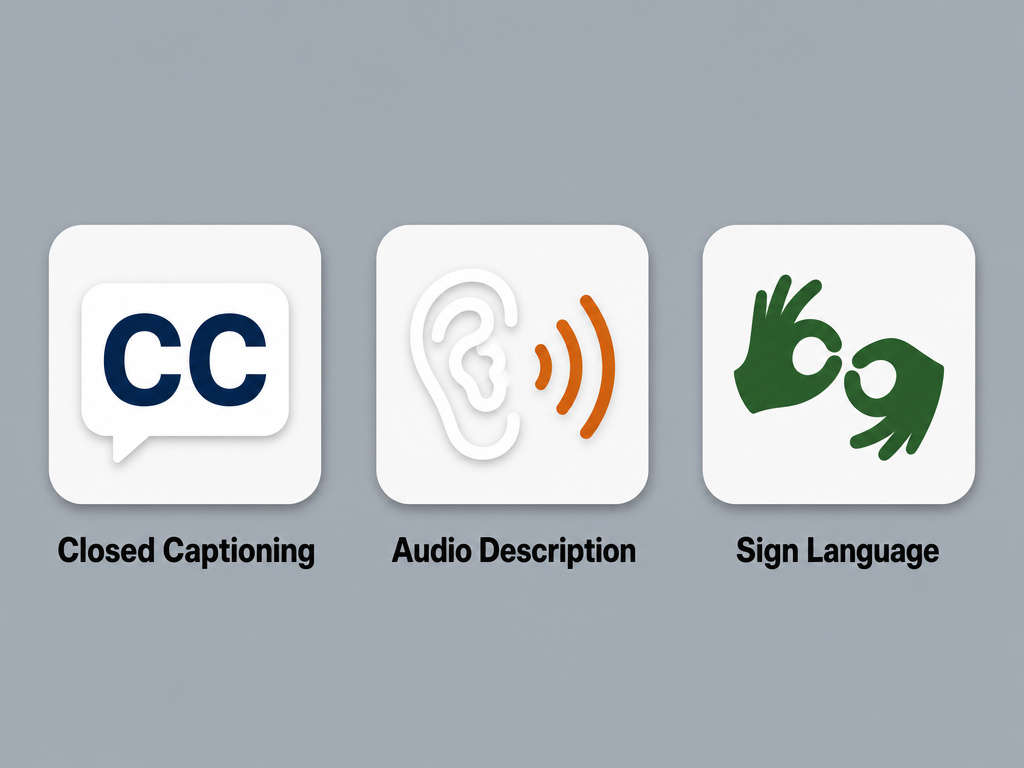 Infographic illustrating three key broadcast accessibility features for viewers.