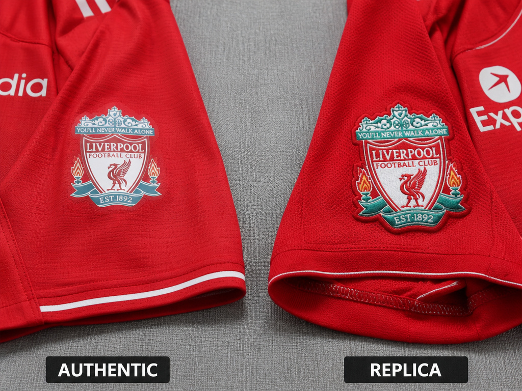 Close-up comparison of authentic versus replica 2026 World Cup jersey sleeves.
