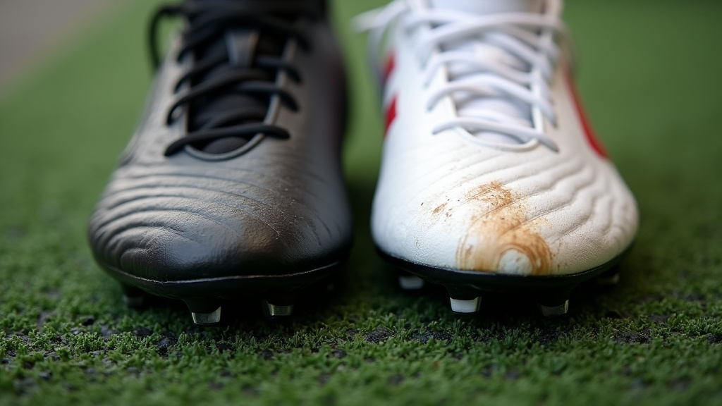 Comparison of durable AG cleats and worn leather FG cleats on artificial turf.