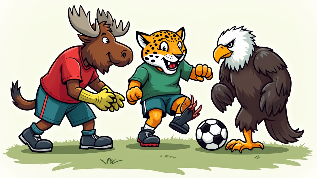 Three 2026 World Cup mascots Maple, Zayu, and Clutch in a team huddle.