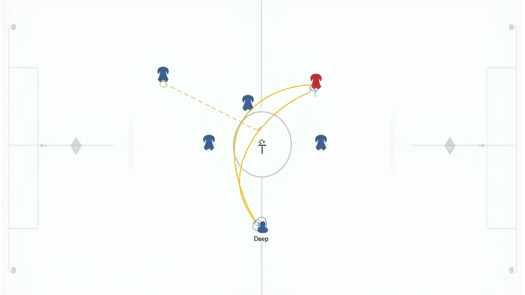 Soccer tactical diagram showing a counter-attack from a deep defensive block