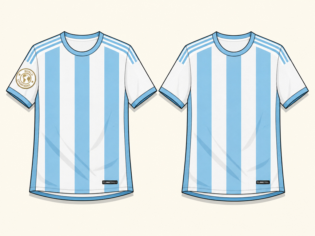 Two Argentina 2026 jerseys showing differences in patches and labels.