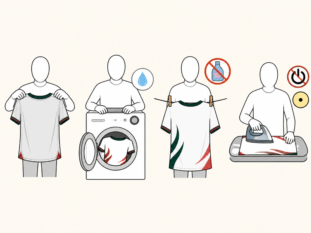 Infographic listing care steps for a Portugal World Cup jersey.