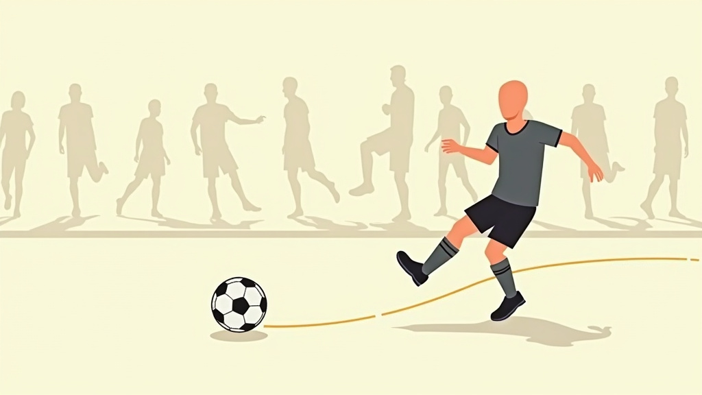 Soccer player making a poor free kick contact, foot placement error before a wall