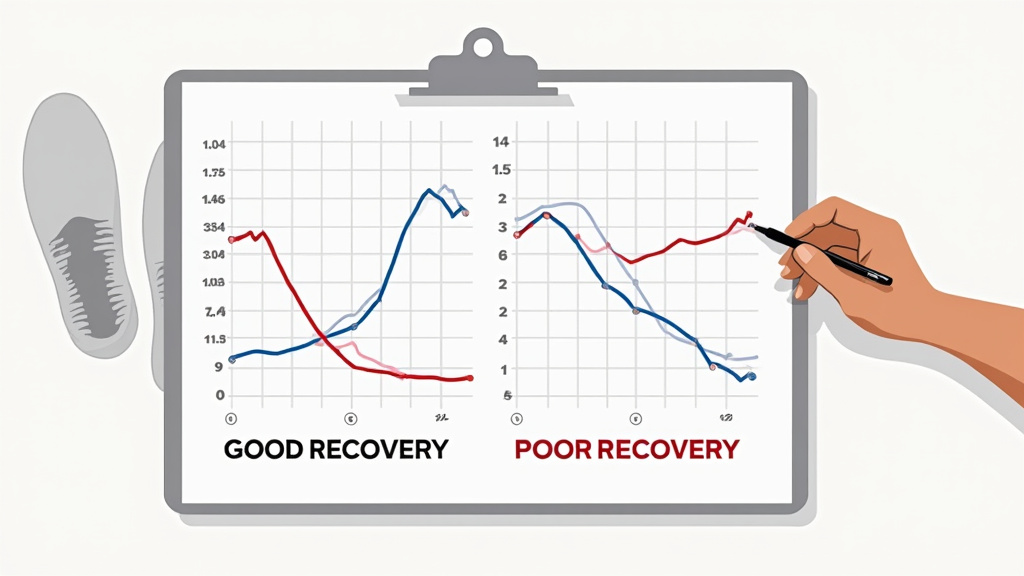 Diagram comparing good and poor heart rate recovery after soccer interval training.