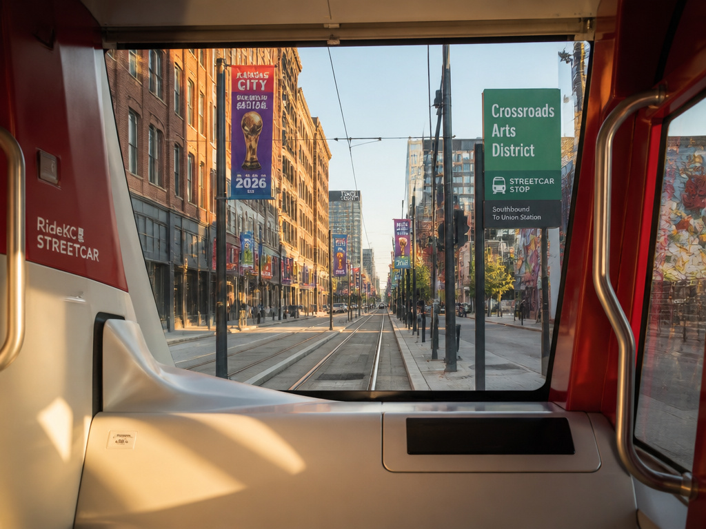 Simple map diagram of downtown Kansas City Streetcar stops for World Cup visitors.