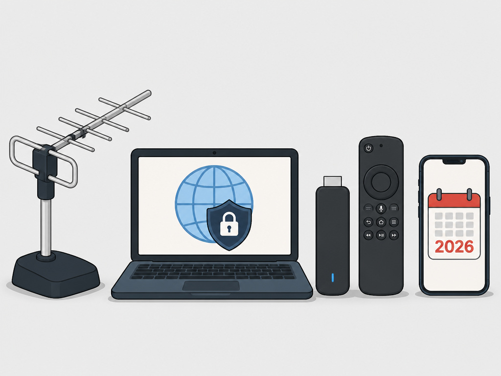 Cartoon checklist of hardware needed for streaming the World Cup.