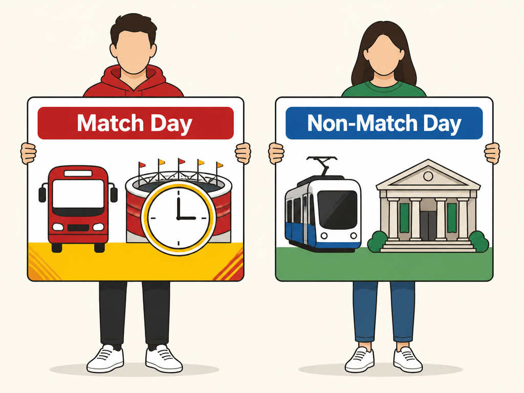 Cartoon comparing match day and non-match day plans for Kansas City.