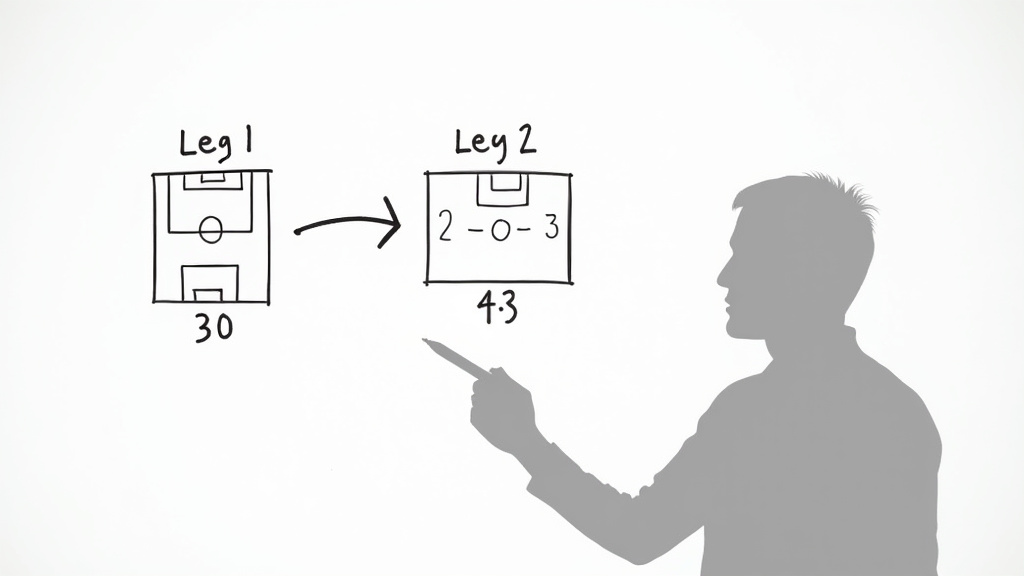 Tactical whiteboard diagram showing two-leg aggregate score calculation in soccer.