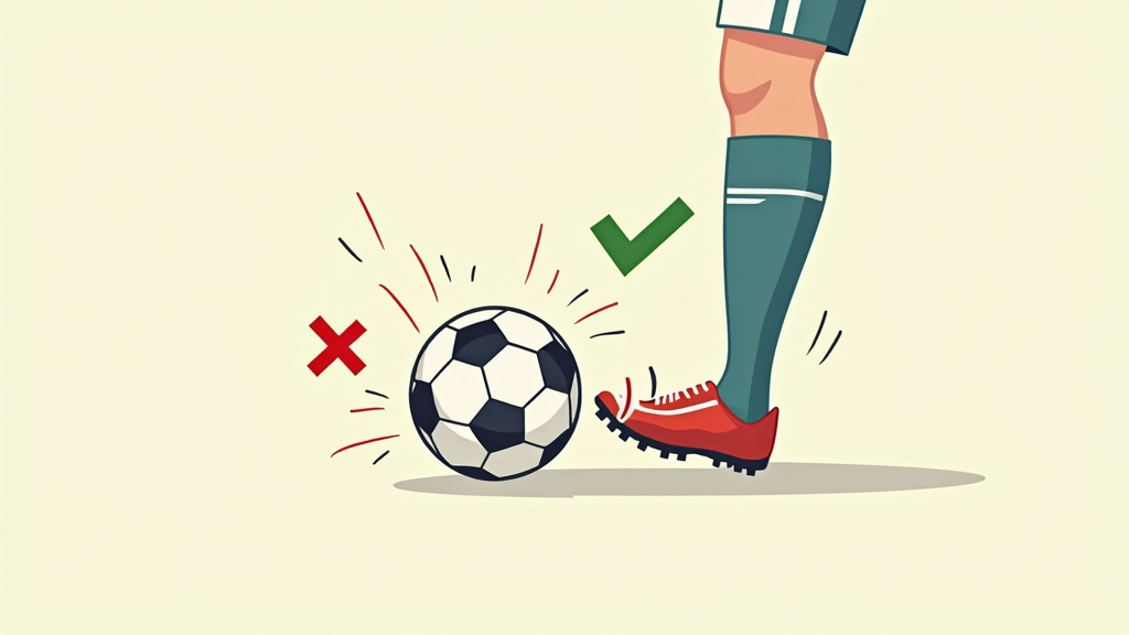 Correcting the common soccer mistake of toeing the ball versus using the laces.