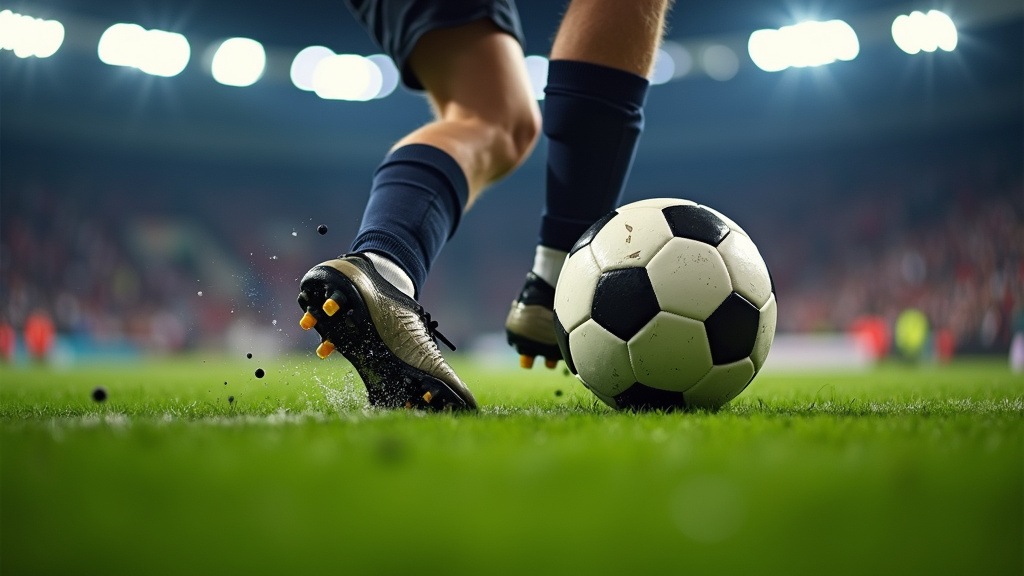 Young soccer player kicking ball during professional debut match at age 17.