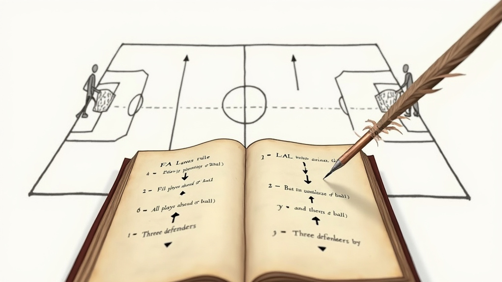 Historical diagram showing the 1866 offside rule evolution in soccer.