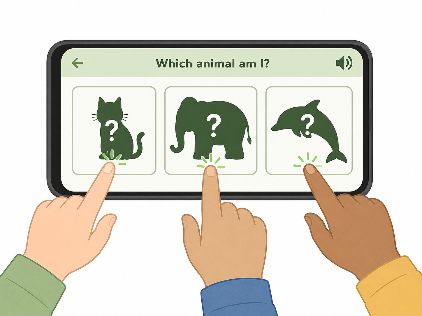 Cartoon of people guessing World Cup 2026 mascots from silhouettes on a phone.