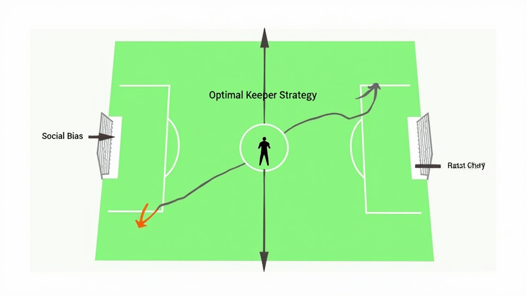 Diagram of goalkeeper penalty strategy showing optimal center position versus action bias.