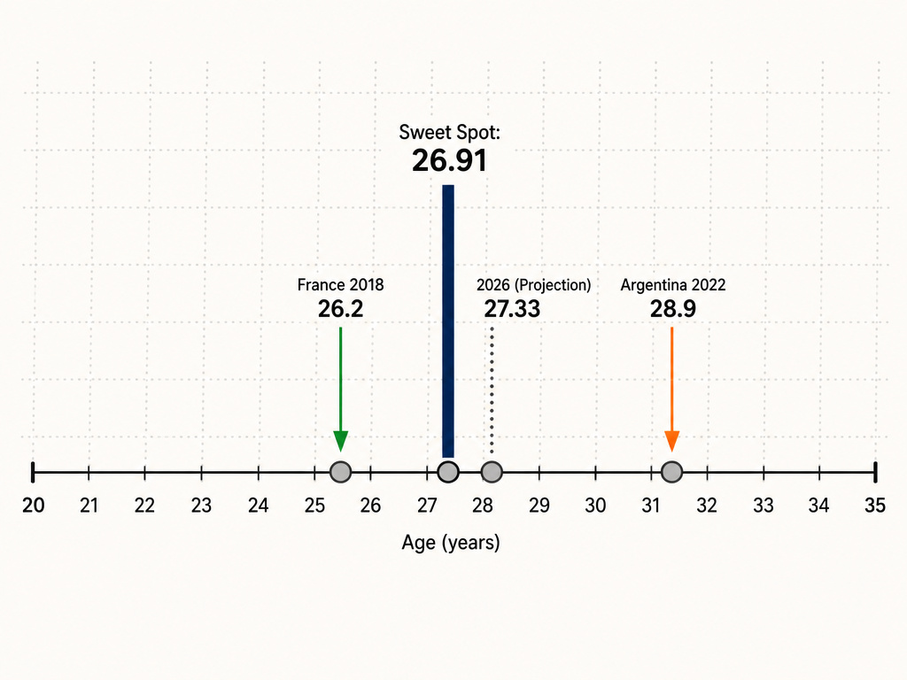 Infographic comparing World Cup winner average age to 2026 projections.