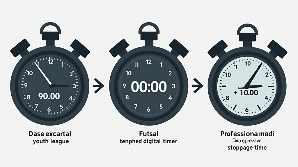 Diagram comparing stoppage time rules across youth, futsal, and professional soccer.