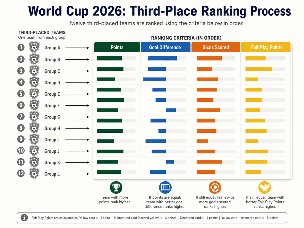 Infographic explaining FIFA's 2026 World Cup third-place qualification ranking system.