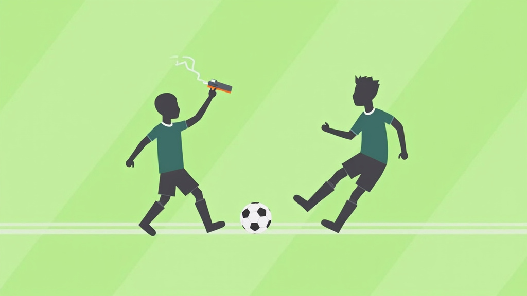 Referee's whistle and soccer ball at touchline for a youth dribble-in.