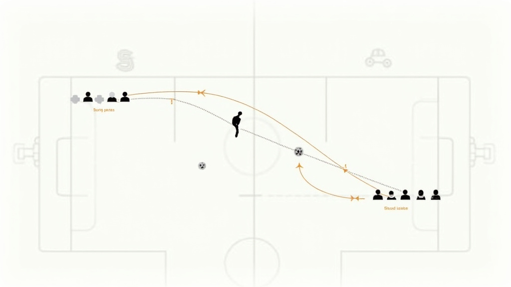 Diagram of soccer goal kick options and tactical passing lanes after 2019 rule change