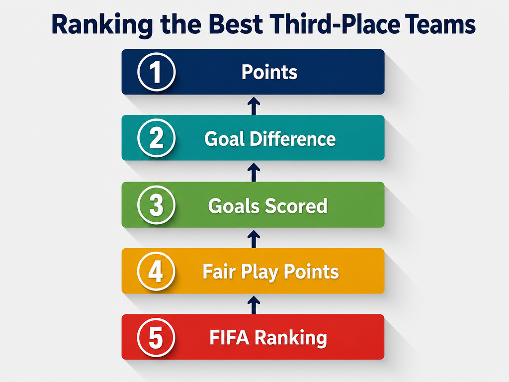 Infographic explaining the five-step tiebreaker for World Cup third-place teams.