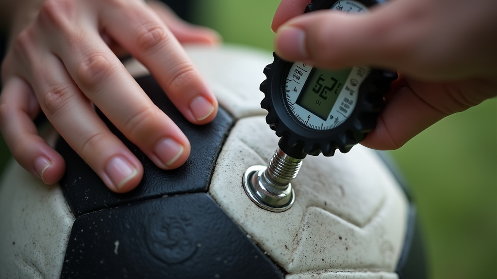 digital pressure gauge checking soccer ball inflation psi