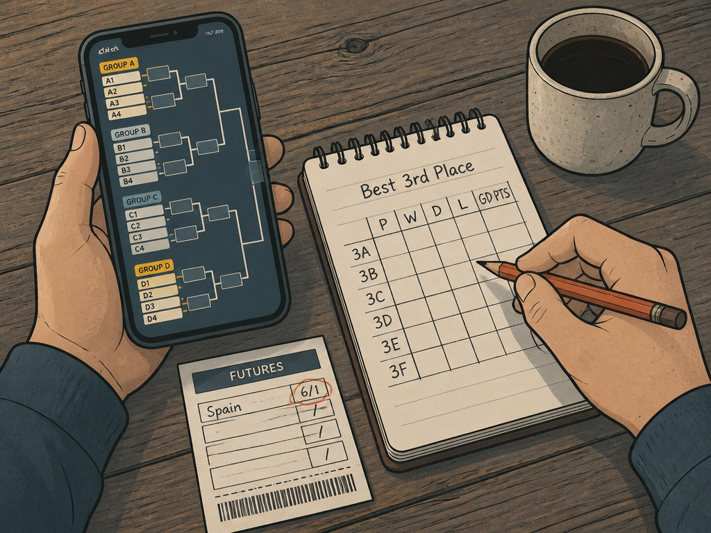A fan analyzes the World Cup 2026 knockout stage bracket and standings.