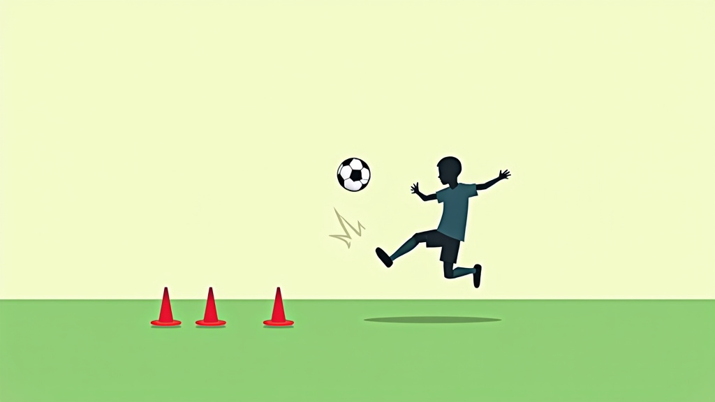 Soccer player juggling ball while weaving through cones for game integration.