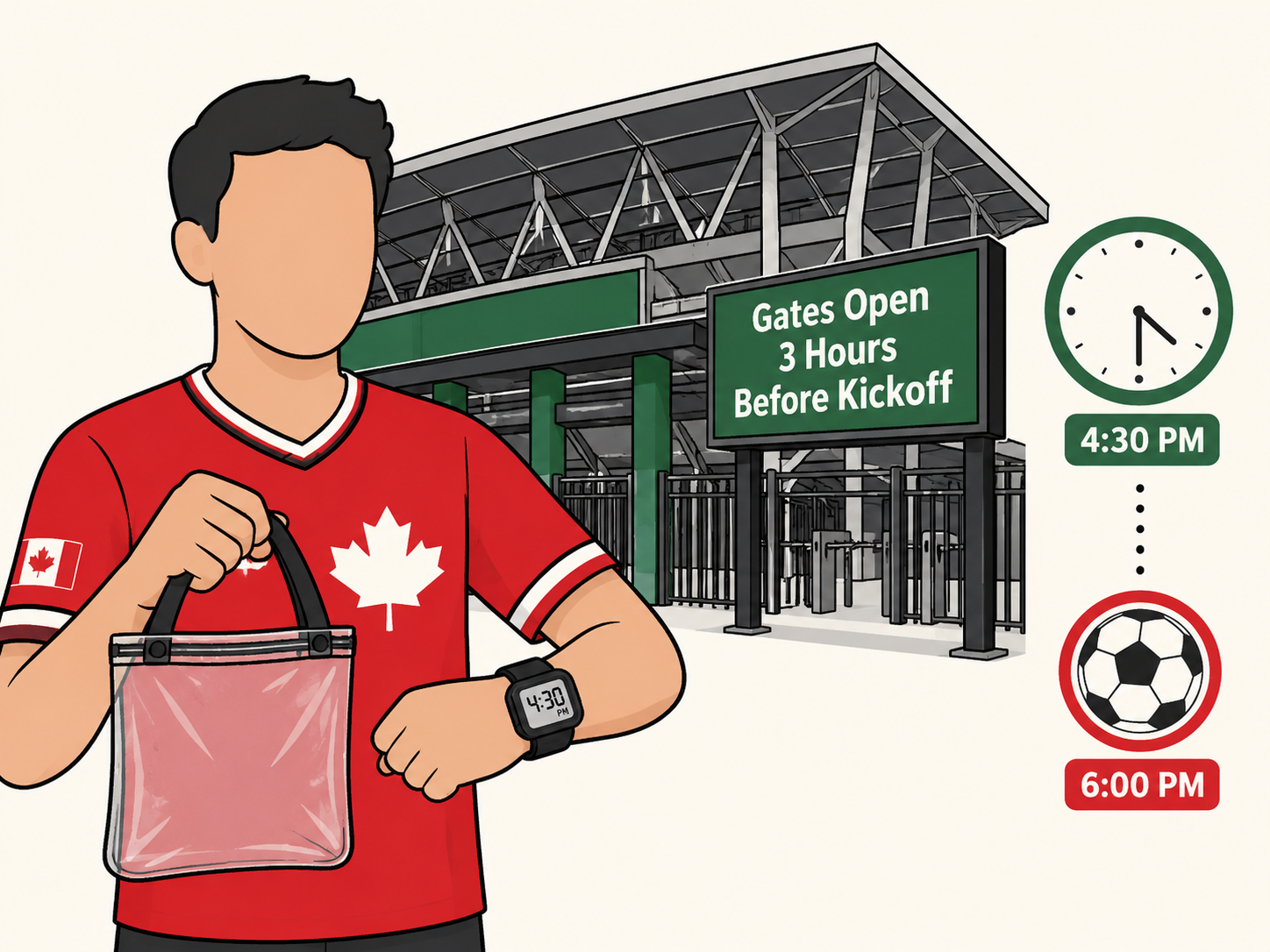 Infographic timeline for arriving at a BMO Field World Cup match.