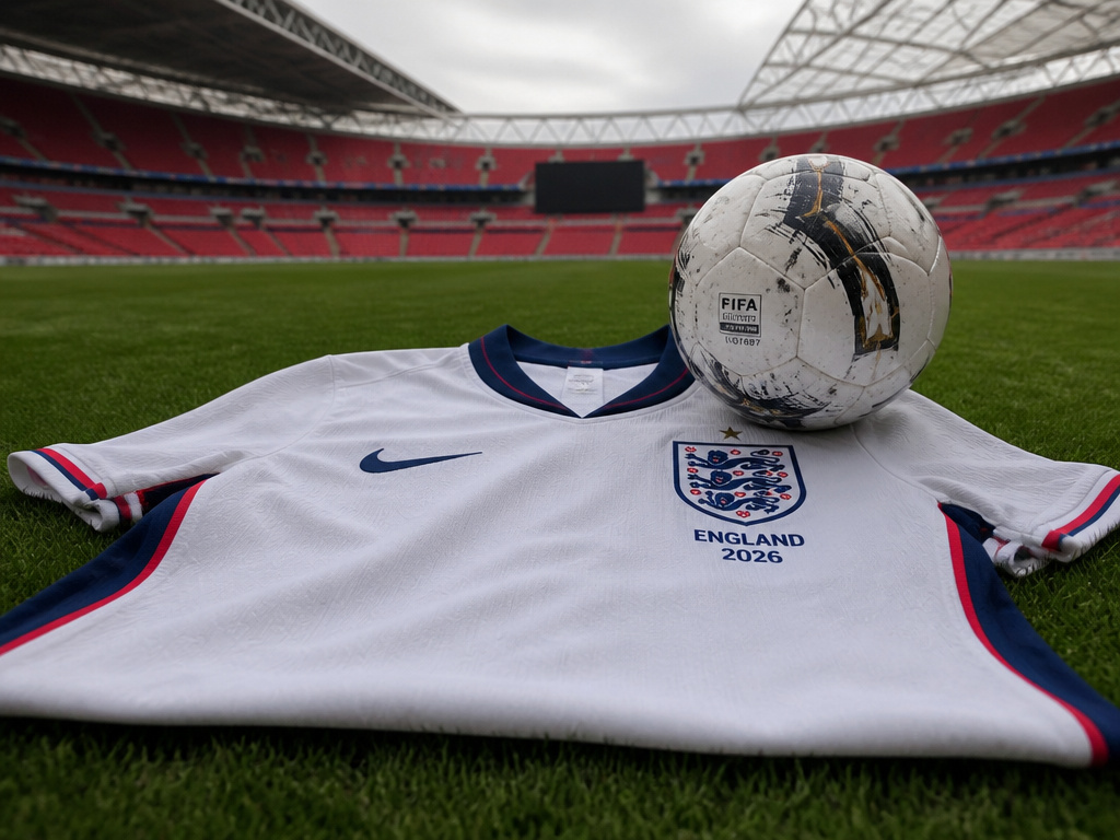 England 2026 home kit debut on Wembley pitch with match ball.