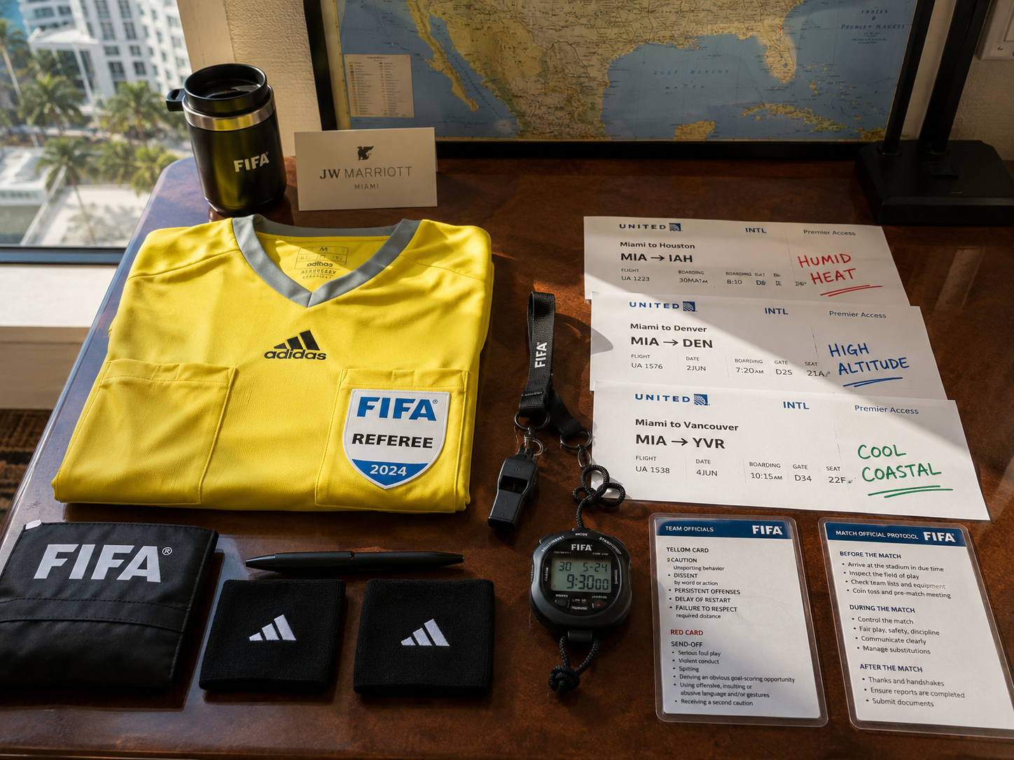 World Cup 2026 referee logistics kit with travel itineraries