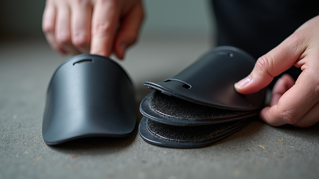 Polypropylene versus carbon fiber composite shin guard shell construction close-up