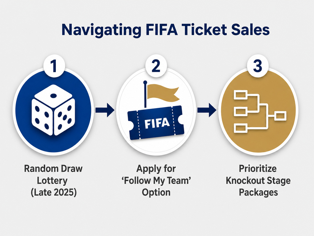 Infographic flowchart for FIFA World Cup 2026 ticket application process and options.