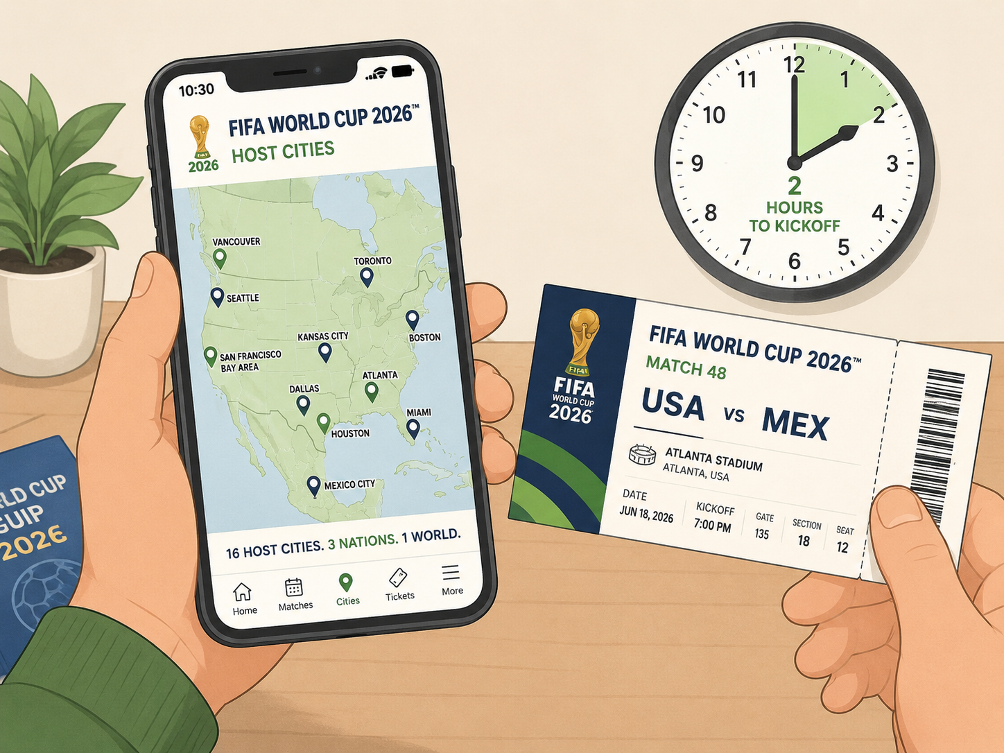 Cartoon checklist for planning a World Cup opening ceremony arrival.