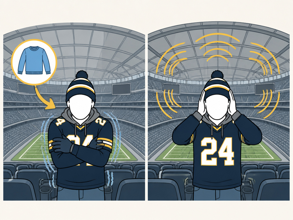 Illustrated tips for comfort in a fully enclosed World Cup stadium.