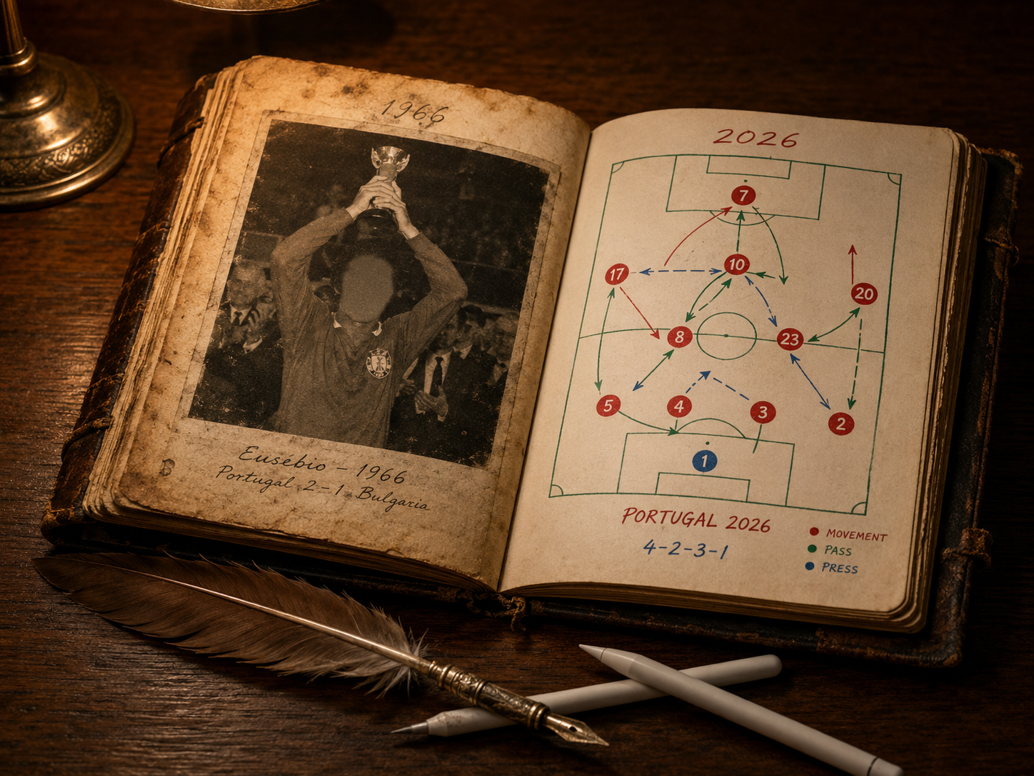Journal contrasting Portugal's 1966 and 2026 World Cup eras.