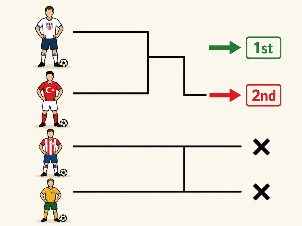 Cartoon diagram predicting USA and Turkey advancing from World Cup group