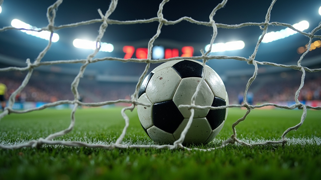 Soccer balls filling a net after a high-scoring record match.