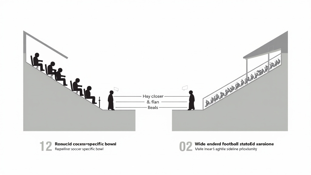 Diagram comparing soccer-specific and shared NFL stadium sightlines and acoustics.