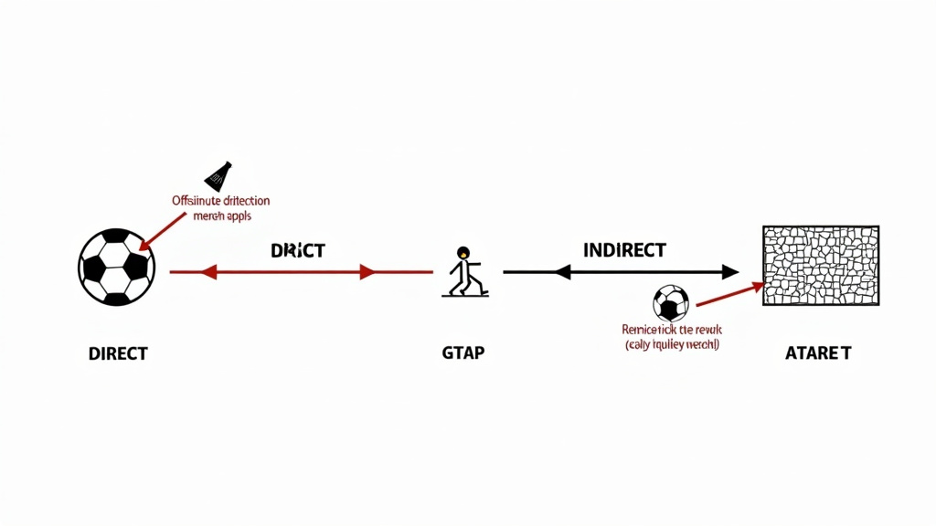 Diagram comparing direct vs indirect free kick rules and special situations.