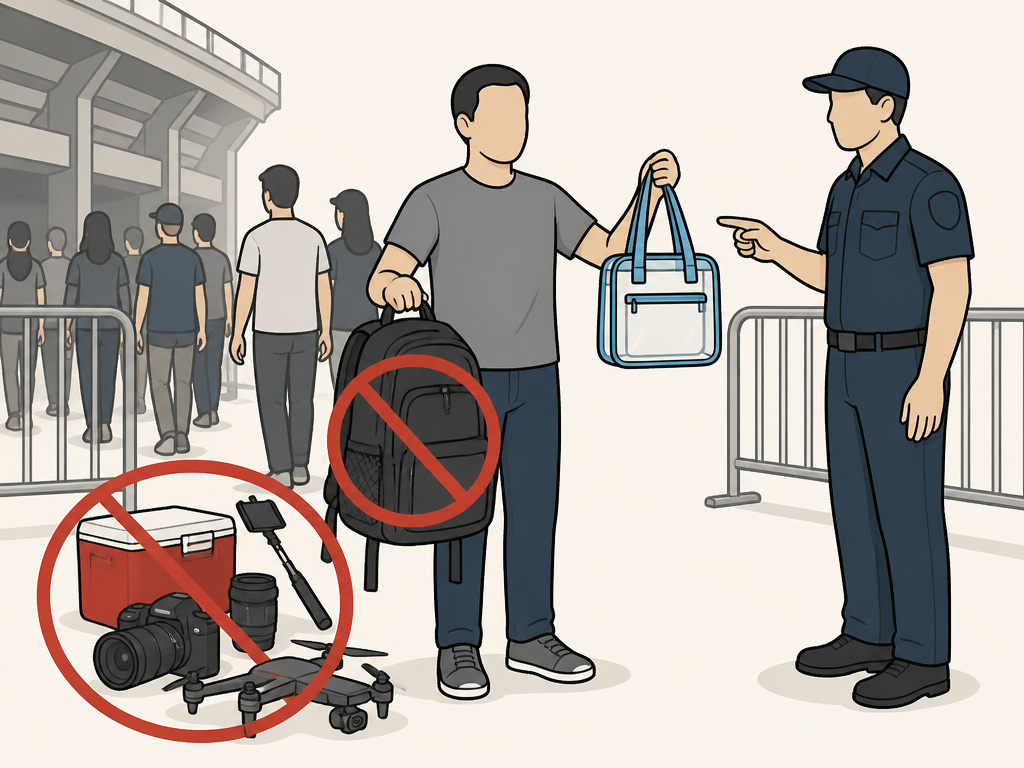 Stadium security policies for clear bags and prohibited items.