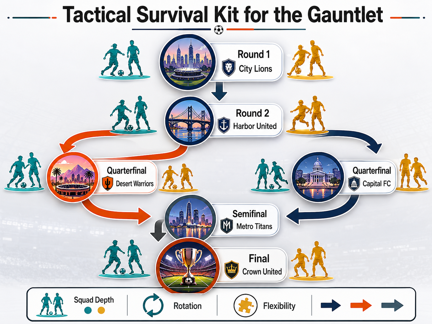 Infographic flowchart of a difficult World Cup 2026 tournament path and strategy.