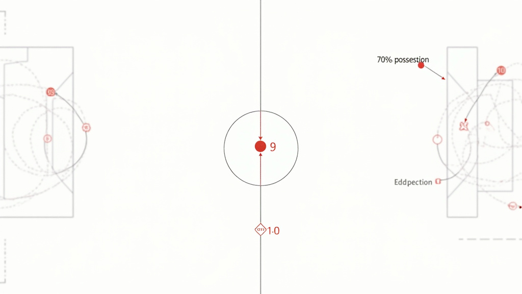 Soccer tactics board diagram contrasting possession stats with the decisive goal.