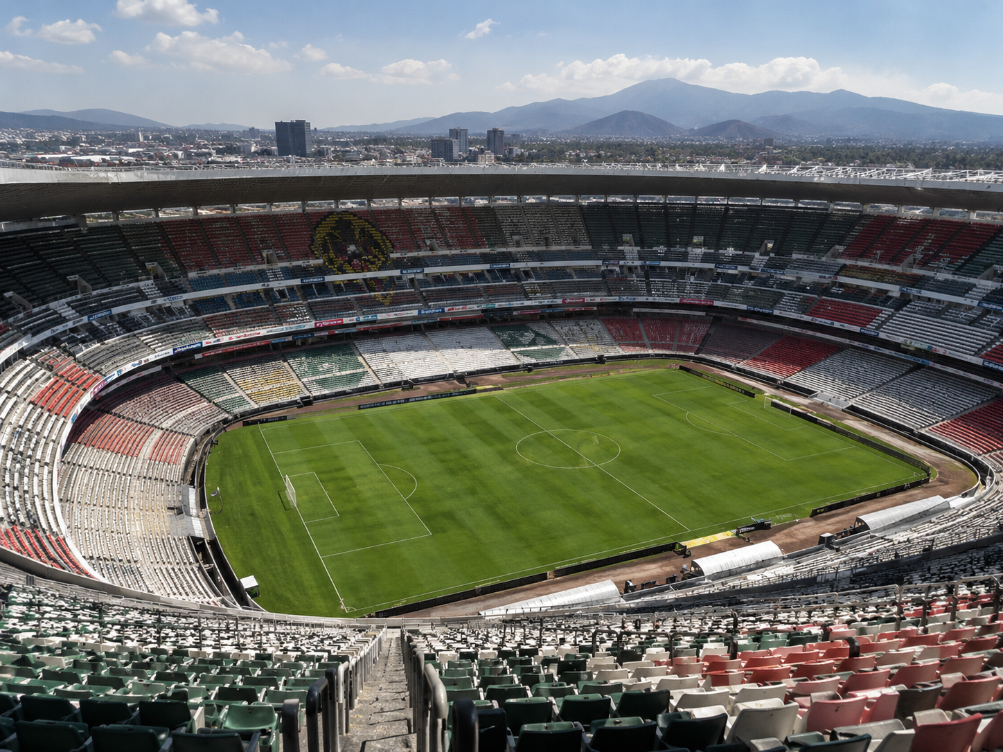 Empty Estadio Azteca stadium awaiting the 2026 FIFA World Cup.