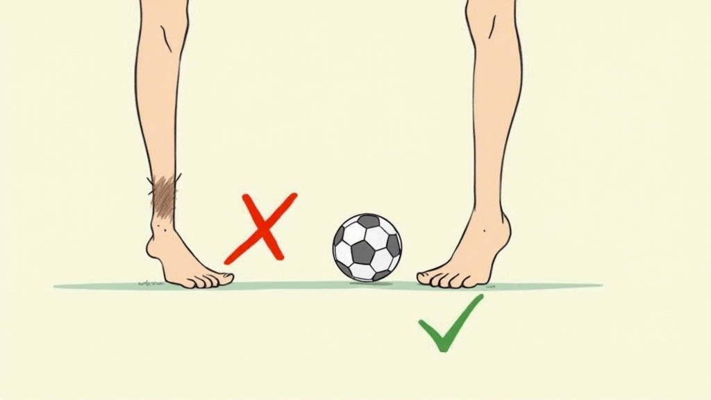 Correct versus incorrect ankle lock for curving a soccer ball shot