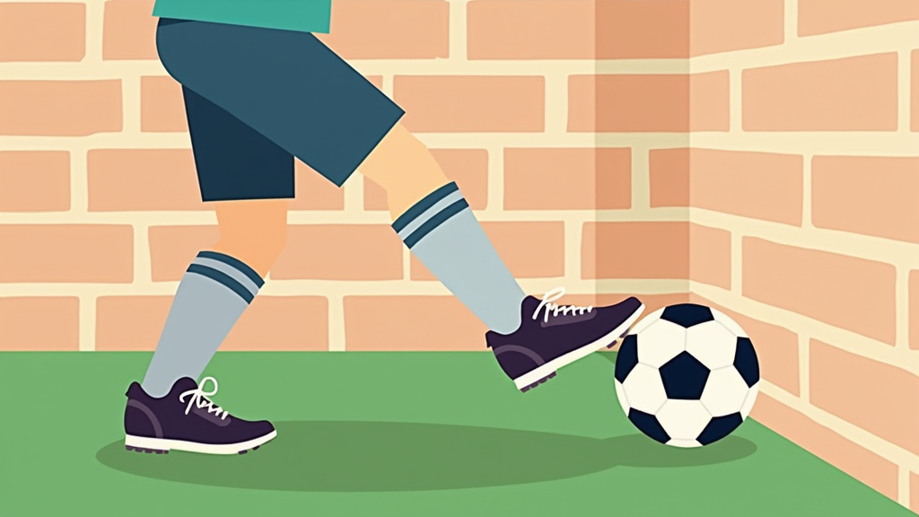 Soccer player practicing first touch and control against a brick wall drill