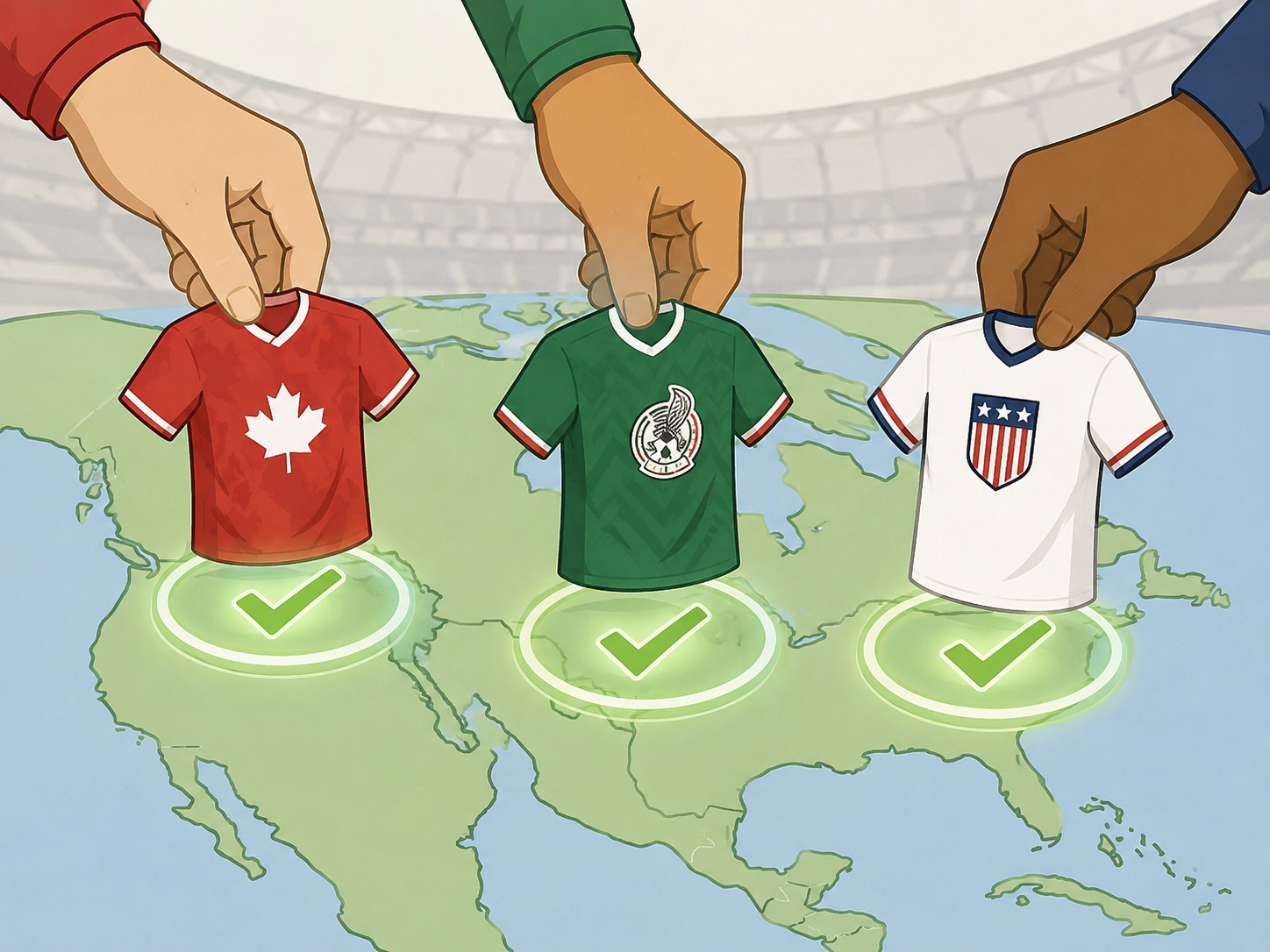 Three host nations placing jerseys into guaranteed 2026 World Cup slots