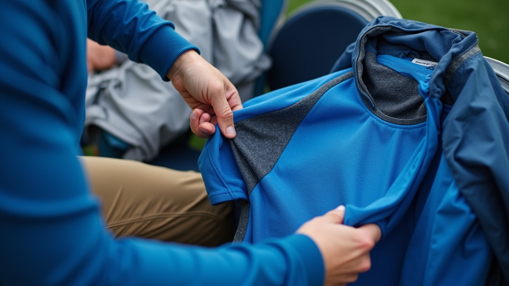 Layering a team jersey over a thermal base with a windbreaker ready for a soccer game.