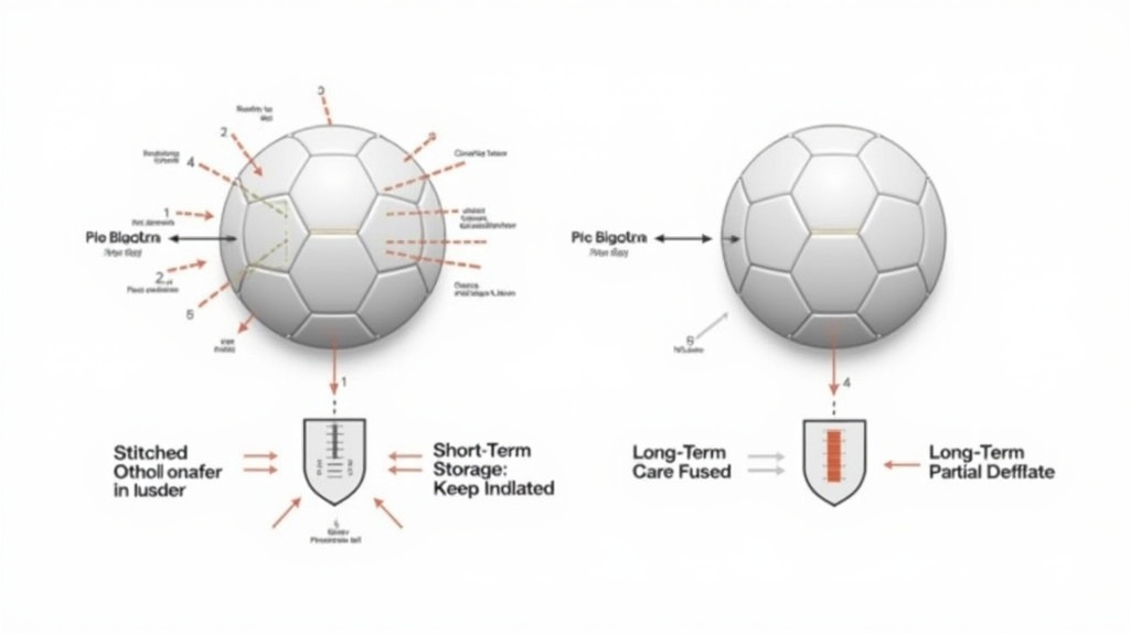 Diagram comparing deflation guidelines for stitched versus thermally bonded soccer balls.
